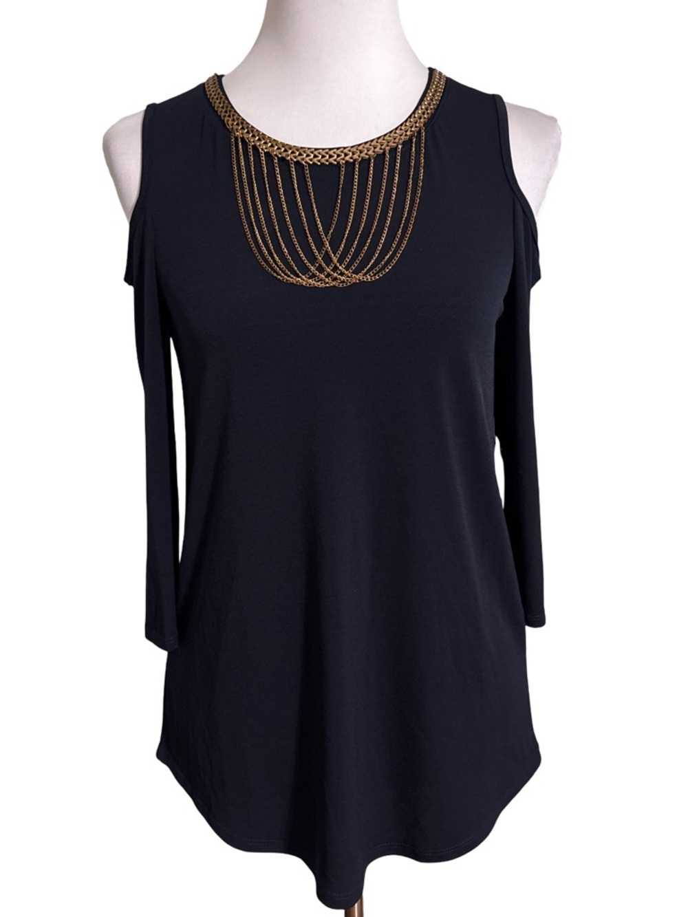 Moa Moa Blue Cold Shoulder Top Gold Chain Detail